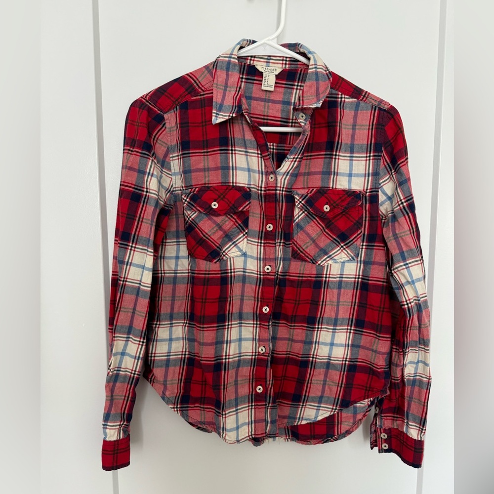 Red and white flannel plaid button down forever 21